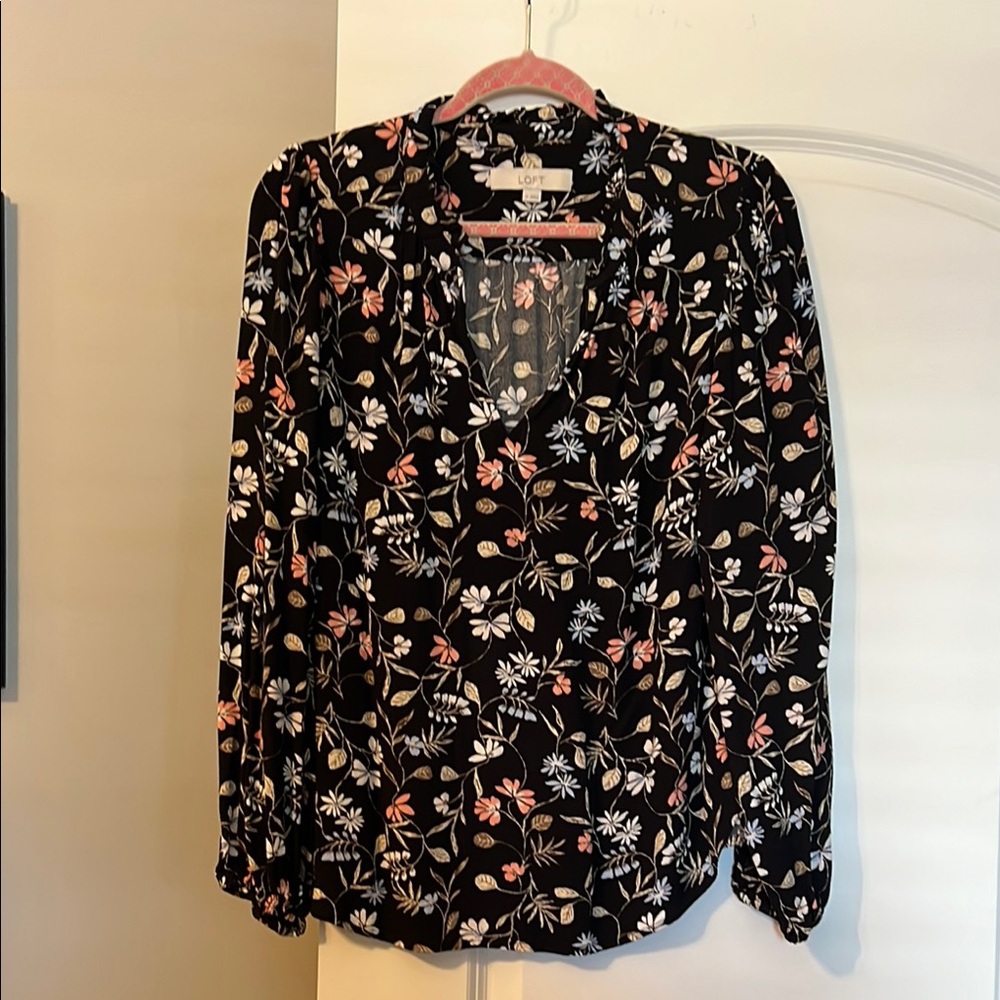 LOFT Floral Blouse - Black and White